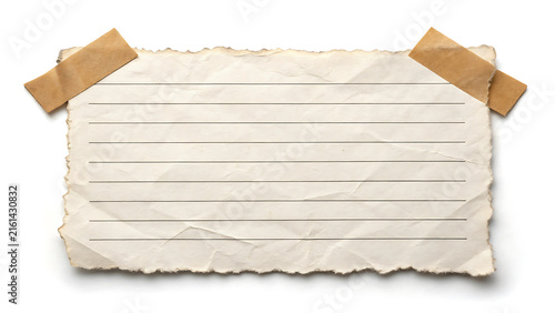 Blank vintage lined paper memo fixed with adhesive tape, adhesive