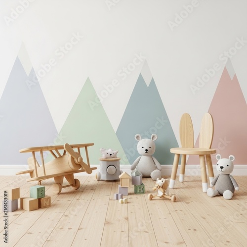 Charming Wooden Toys and Teddy Bears in a Playroom.