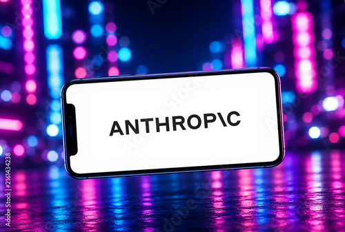 In this photo illustration, a smartphone displaying the Anthropic AI logo is photographed against a vibrant neon-lit background, in India on 18 August 2026.