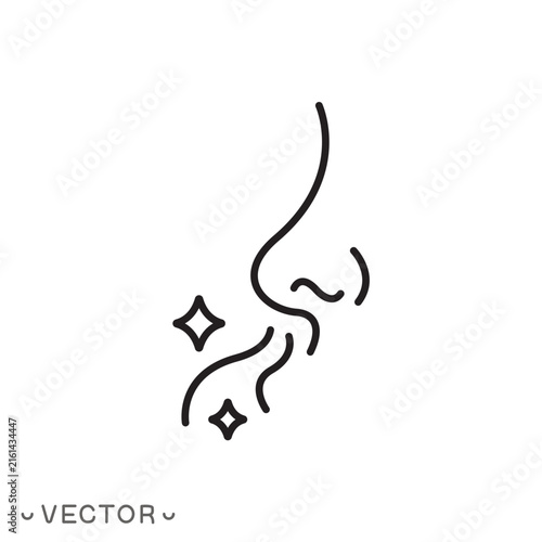 sense of smell icon, fresh breathing fragrance, clean air, nasal health, pleasant smell, aroma, nice smells concept. editable stroke eps 10 vector illustration