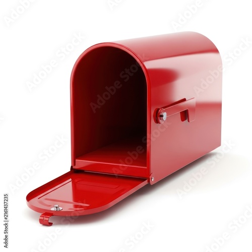 Classic Red Metal Mailbox with Open Door and Flap.