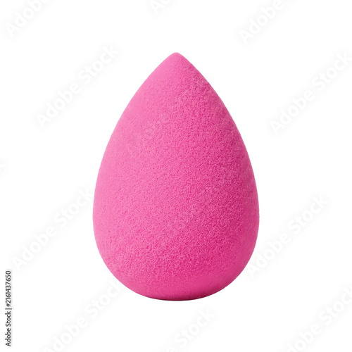 Pink makeup sponge for foundation application, vibrant beauty blender tool, soft teardrop cosmetic applicator sponge isolated PNG with Transparent Background