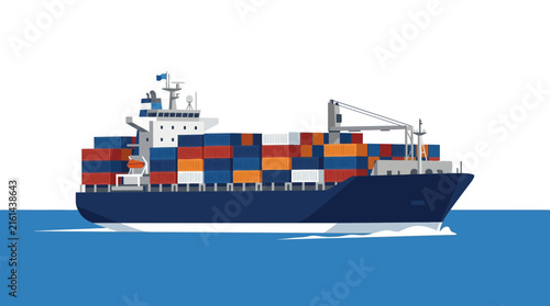 Bild auf Leinwand Cargo Ship Loaded with Shipping Containers Sailing on Blue Water