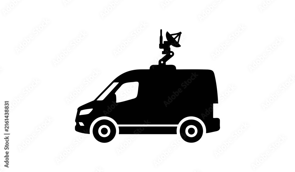 Obraz premium Satellite news van vector silhouette icon isolated on white background