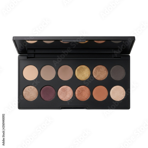 Professional eyeshadow palette with 12 neutral shades, matte and shimmer makeup kit, luxury cosmetic beauty product isolated PNG with Transparent Background