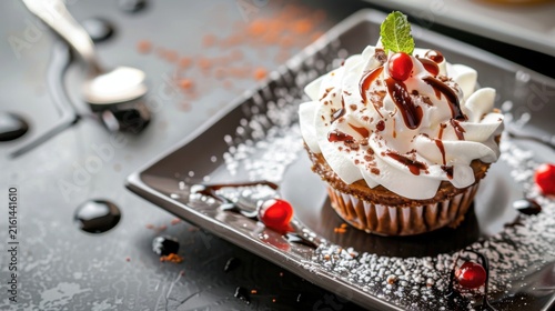 Indulge in the sweet delight of a beautifully decorated cupcake, a perfect single-serving dessert that combines a moist, tender vanilla sponge base with a generous swirl of rich, creamy buttercream fr