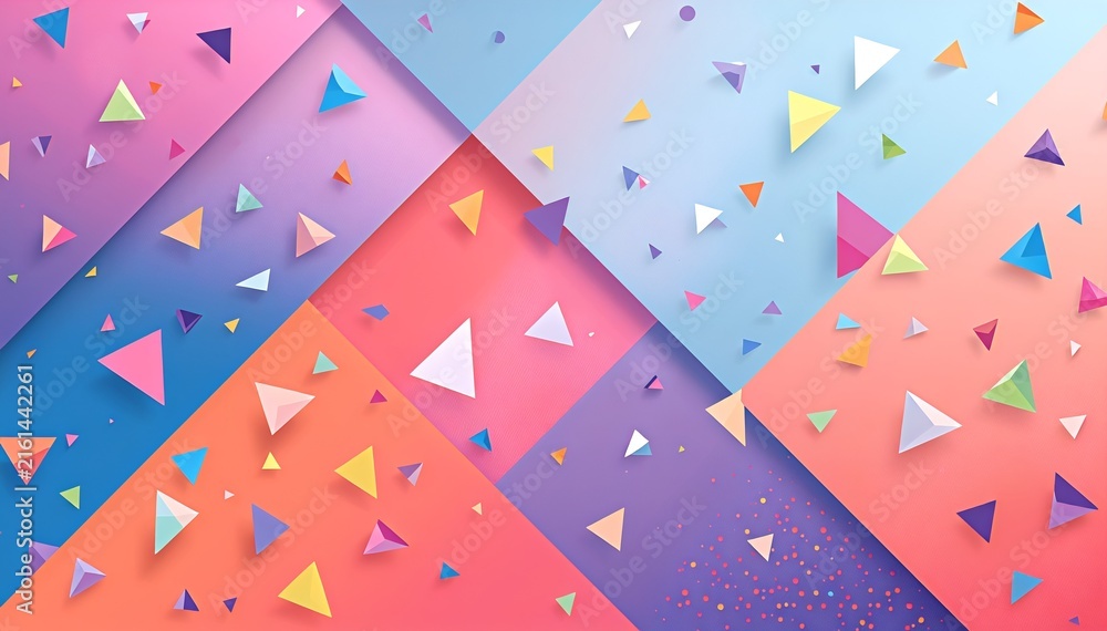 Obraz premium Vibrant geometric confetti background with colorful paper triangles in abstract diagonal pattern