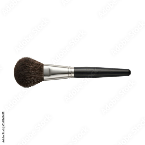 Professional makeup brush with soft brown bristles, black handle cosmetic applicator, beauty tool for face powder isolated PNG with Transparent Background