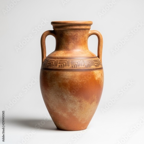 Ancient Terracotta Amphora with Geometric Pattern.