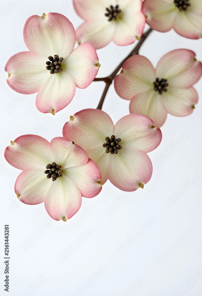 Obraz premium Spring bloom and natural beauty, pink dogwood flowers on a branch, delicate floral design isolated on white background