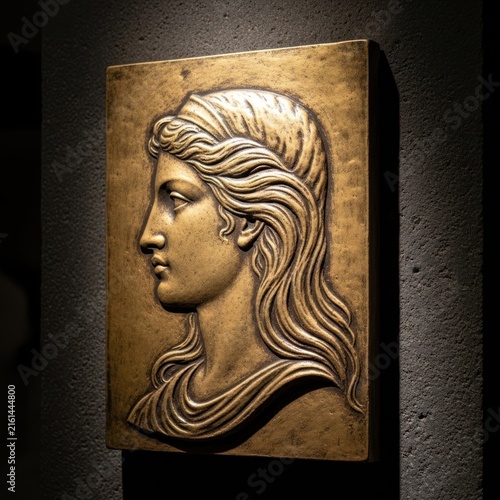 Antique Bronze Relief Sculpture of a Womans Profile.