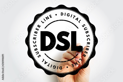 Quadro su tela DSL Digital Subscriber Line shown inside a circular stamp design, displayed as a
