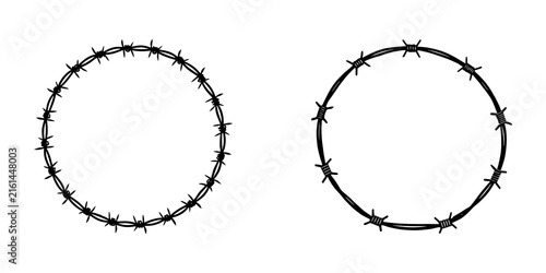 Barbed wire round frame border silhouette vector illustration