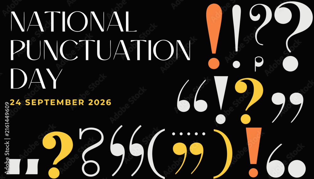 Naklejka premium National punctuation day graphic design featuring colorful marks on black background