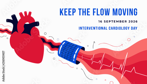Human heart anatomical illustration featuring stent for interventional cardiology awareness day