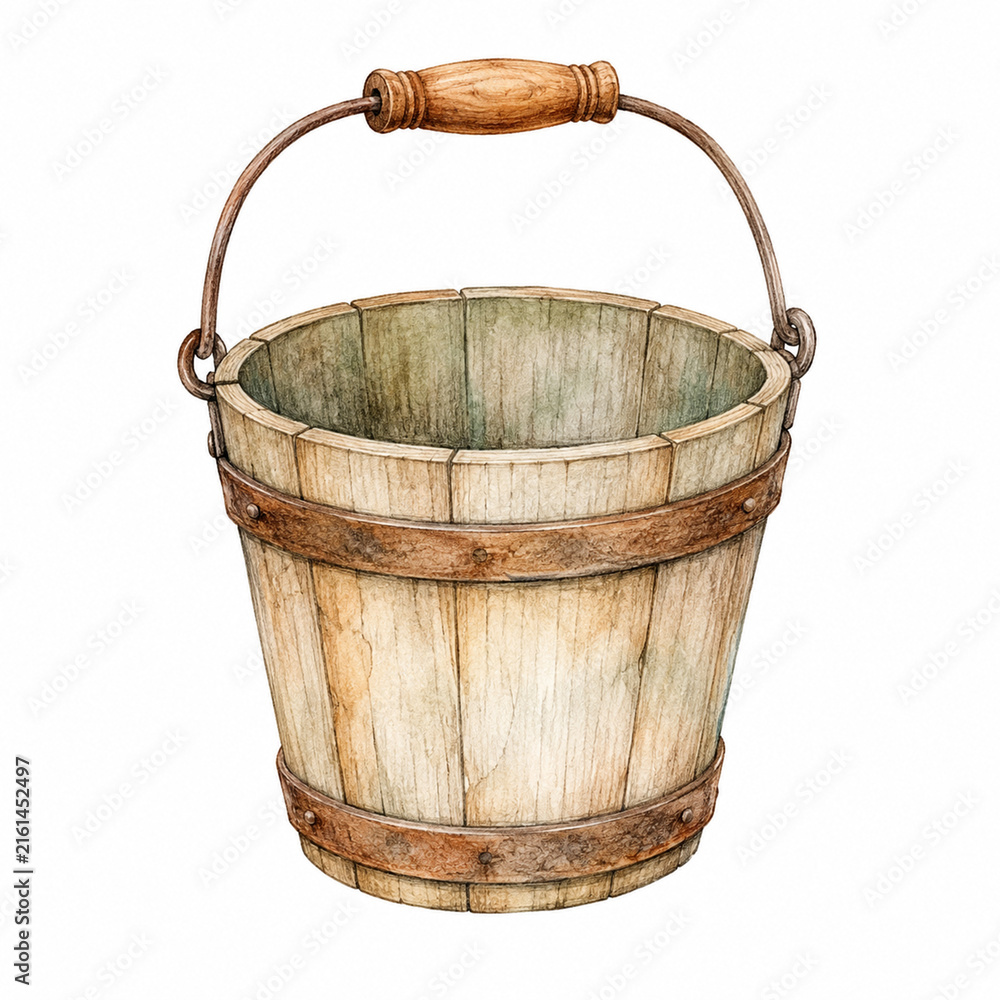 Fototapeta premium Rustic Watercolor Wooden Bucket