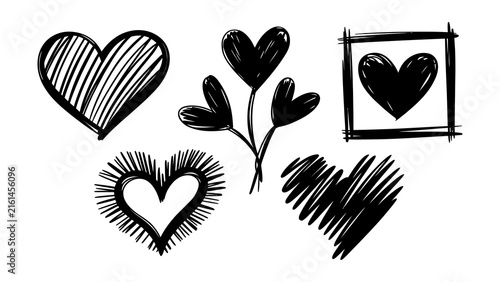 Obraz na plátně Hand drawn hearts collection featuring various styles including striped spiky fr