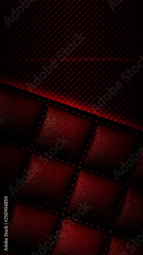 Vertical Luxury Red and Black Quilted Leather Background with Carbon Fiber, 4K Seamless Loop