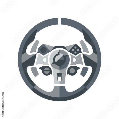 Modern racing steering wheel control icon.