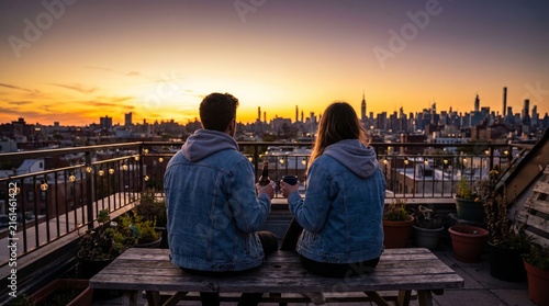 couple watching sunset in top of the building