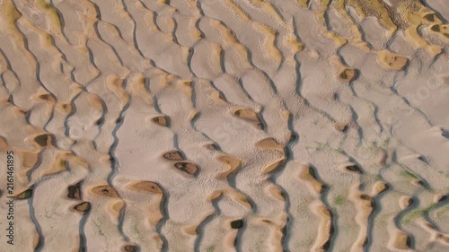 Abstract aerial patterns of exposed sand on the Danube riverbed during low water