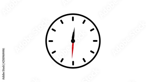 Minimal Black Clock Icon with Red Second Hand on White Background, Simple Time and Clock Symbol . 4K Motion Graphics.
