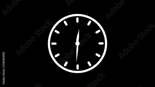 Black Clock Icon Animation with Moving Arrows in 12-Hour Loop, Stopwatch and Time Symbol on Transparent Background – 4K video.