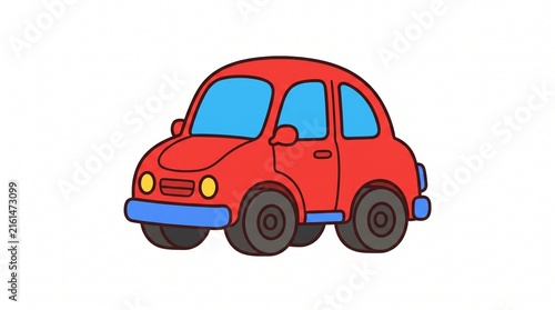 Cute Red Toy Car Cartoon Vector Illustration Isolated on White Background