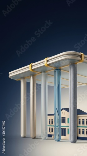 3D rendering of school building with columns representing educational resilience