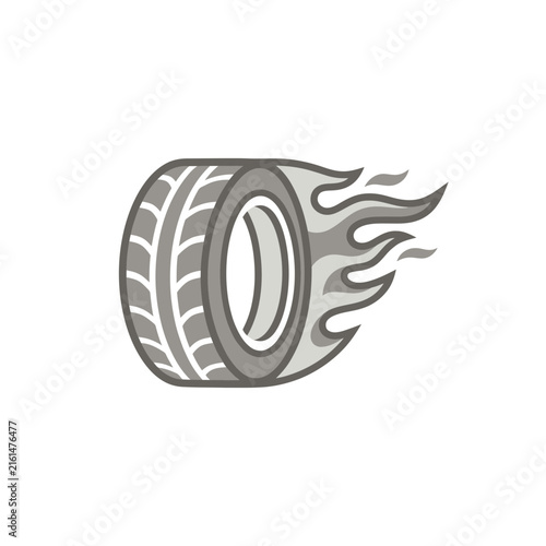 Stylized burning tire icon for racing and speed.