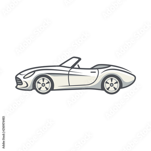 White classic convertible roadster side view illustration.