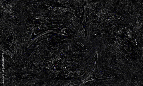 Abstract dark liquid marble texture with white glitter particles and flowing waves