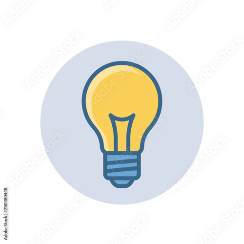 Yellow light bulb icon inside a blue circle