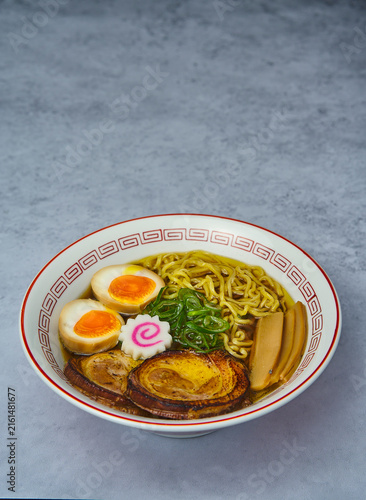 Japanese shoyu ramen bowl with char siu pork