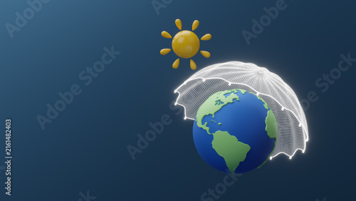 World Ozone Day 16 September concept design with green globe. International day for the preservation of the ozone layer, Global warming and save world environment and save life concept. 3D rendering