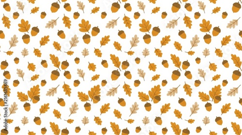 Warm toned pattern of autumn leaves and acorns perfect for seasonal decoration and creative design projects