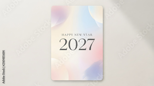 Elegant new year 2027 greeting card with soft pastel watercolor background