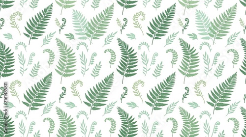 Elegant pattern featuring lush green fern leaves set against a clean white background ideal for nature themed projects