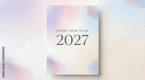 Happy new year 2027 greeting card with abstract pastel watercolor background