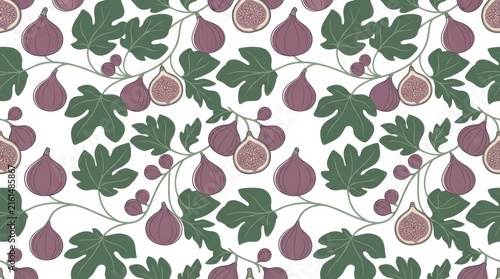 Elegant botanical design featuring a seamless pattern of figs and leaves perfect for textiles or wallpaper applications
