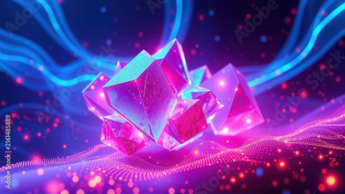 Vibrant pink cubes float ab...