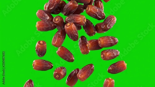 Falling Dates Fruit on Green Screen 4k. Dates Falling On Green Screen 4k.