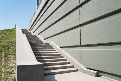 Quadro su tela Outdoor concrete staircase built alongside precast concrete retaining wall panel