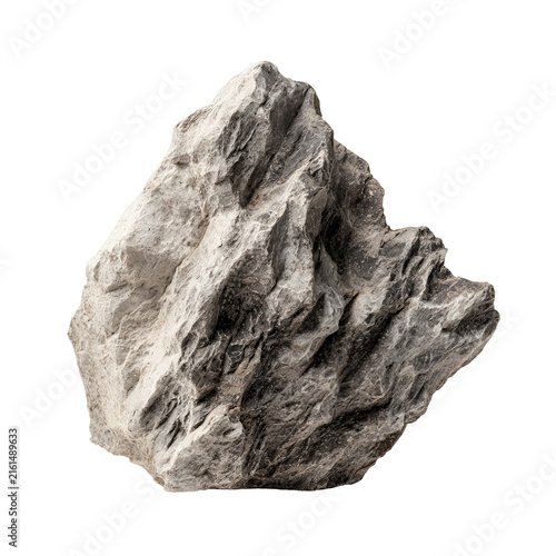 Single rough grey stone rock piece with natural texture isolated on a plain light surface