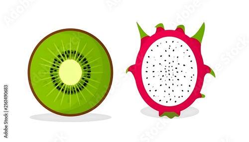 Green and red apple with leaf illustration.