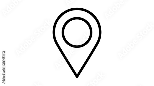 Minimalist map pin icon, black outline location pointer on white background, simple navigation symbol for web design