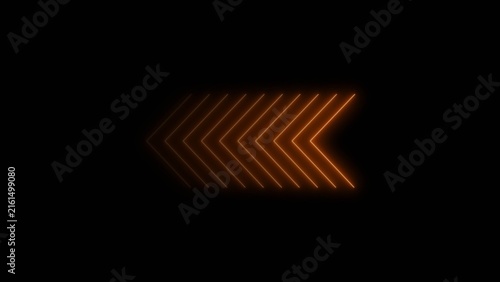 Direction arrow line neon bright symbol left indicator red color 4k illustration. Simple red pointer showing opposite direction. Black background 4k illustration.