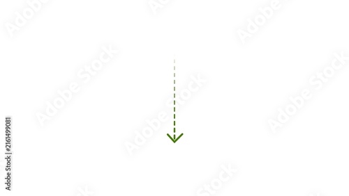 Direction arrow line symbol down indicator green color 4k illustration. Simple green pointer showing opposite direction. White background 4k illustration.