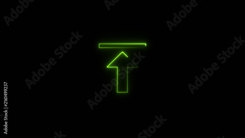 Direction arrow line neon bright symbol up indicator red color 4k illustration. Simple red pointer showing opposite direction. Black background 4k illustration.