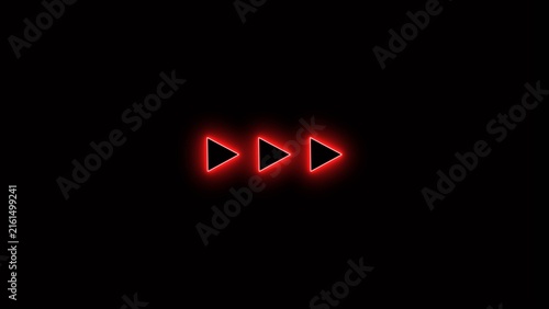 Direction arrow line neon bright symbol right indicator red color 4k illustration. Simple red pointer showing opposite direction. Black background 4k illustration.
